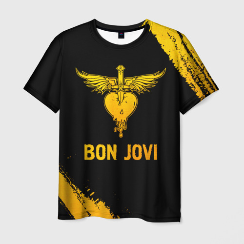 Мужская футболка с принтом Bon Jovi - gold gradient, вид спереди №1