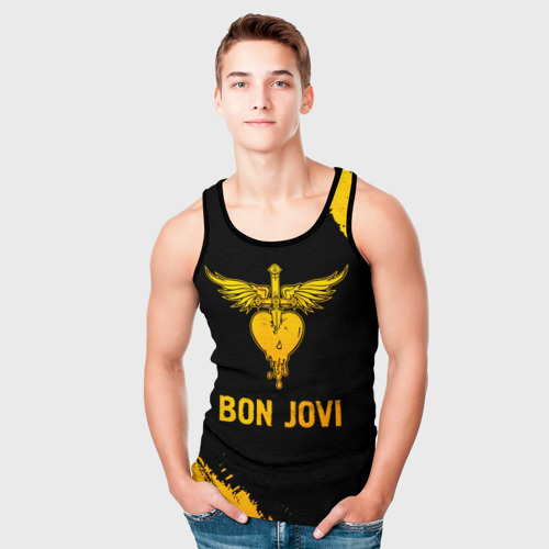 Мужская майка 3D Bon Jovi - gold gradient, цвет 3D печать - фото 5