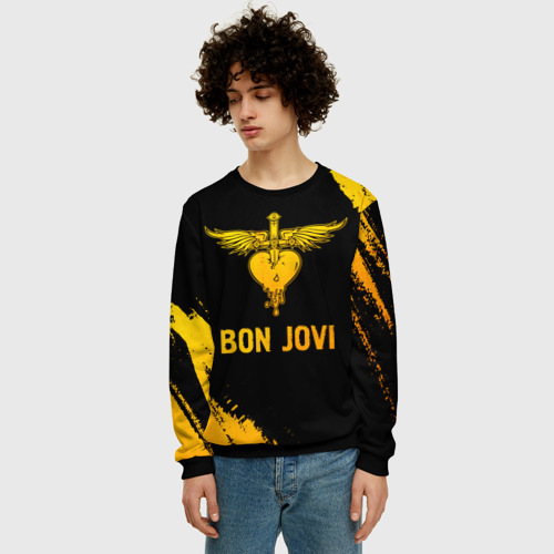 Мужской свитшот 3D Bon Jovi - gold gradient, цвет черный - фото 3