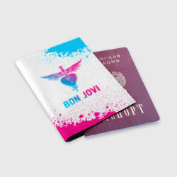 Обложка для паспорта матовая кожа Bon Jovi neon gradient style - фото 2