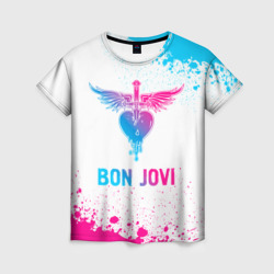 Женская футболка 3D Bon Jovi neon gradient style