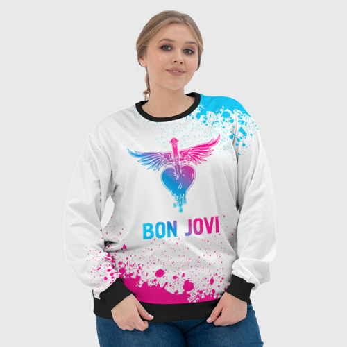 Женский свитшот 3D Bon Jovi neon gradient style, цвет 3D печать - фото 6