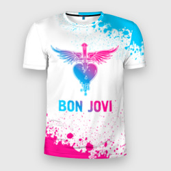 Мужская футболка 3D Slim Bon Jovi neon gradient style