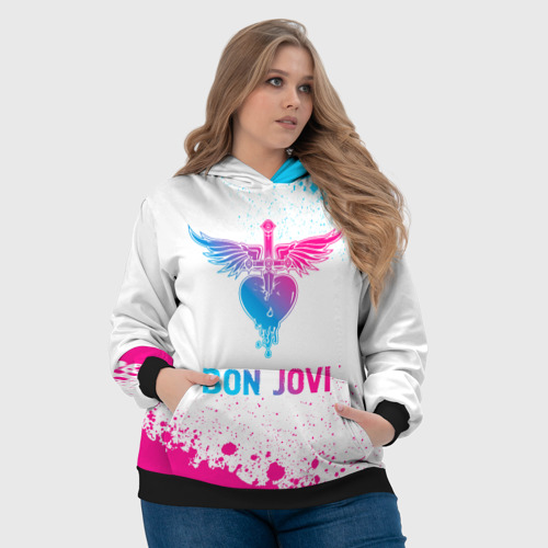 Женская толстовка 3D Bon Jovi neon gradient style, цвет 3D печать - фото 6