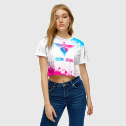 Женская футболка Crop-top 3D Bon Jovi neon gradient style - фото 2