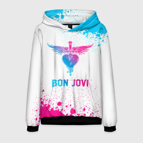 Мужская толстовка 3D Bon Jovi neon gradient style, цвет черный