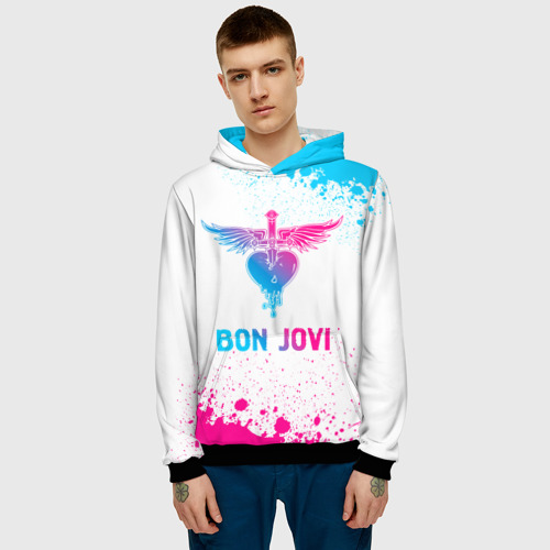 Мужская толстовка 3D Bon Jovi neon gradient style, цвет черный - фото 3