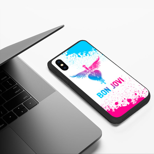 Чехол для iPhone XS Max матовый Bon Jovi neon gradient style - фото 5