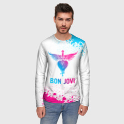 Мужской лонгслив 3D Bon Jovi neon gradient style - фото 2