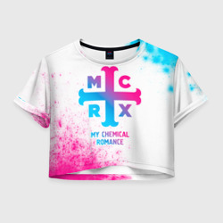 Женская футболка Crop-top 3D My Chemical Romance neon gradient style