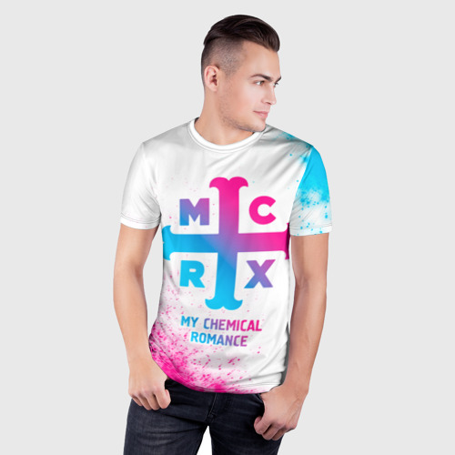 Мужская футболка 3D Slim My Chemical Romance neon gradient style, цвет 3D печать - фото 3