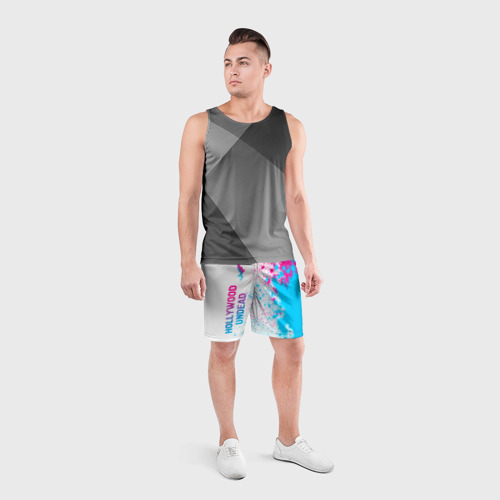Мужские шорты спортивные с принтом Hollywood Undead neon gradient style: по-вертикали, вид сбоку #3
