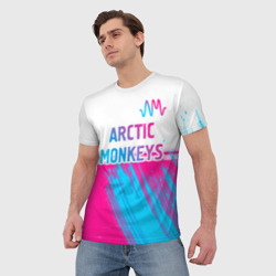 Мужская футболка 3D Arctic Monkeys neon gradient style: символ сверху - фото 2