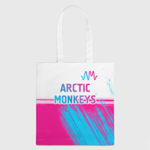 Шоппер 3D с принтом Arctic Monkeys neon gradient style: символ сверху, вид спереди #2