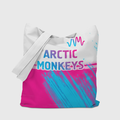 Шоппер 3D с принтом Arctic Monkeys neon gradient style: символ сверху, вид сбоку #3