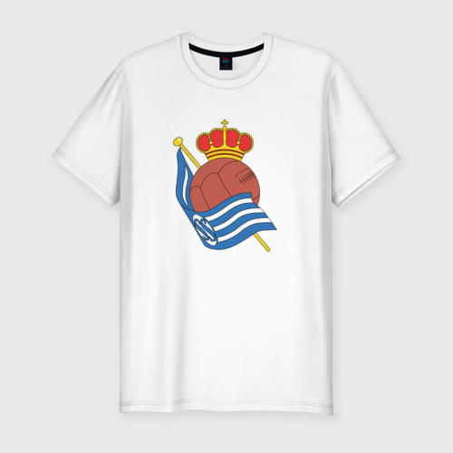 Мужская футболка хлопок Slim с принтом Real Sociedad fc club, вид спереди #2