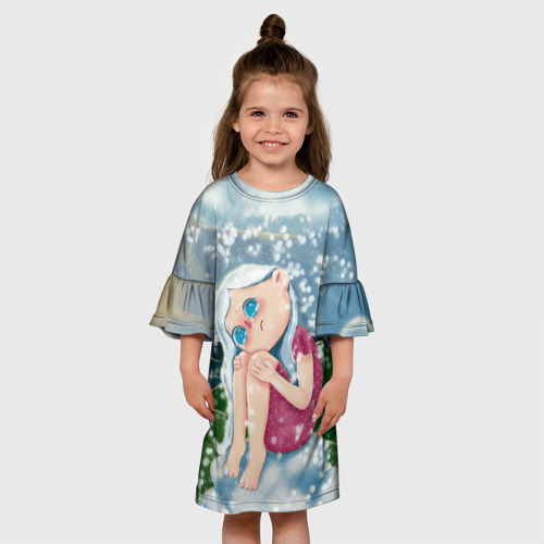 Детское платье 3D Снегурочка плачет, цвет 3D печать - фото 4