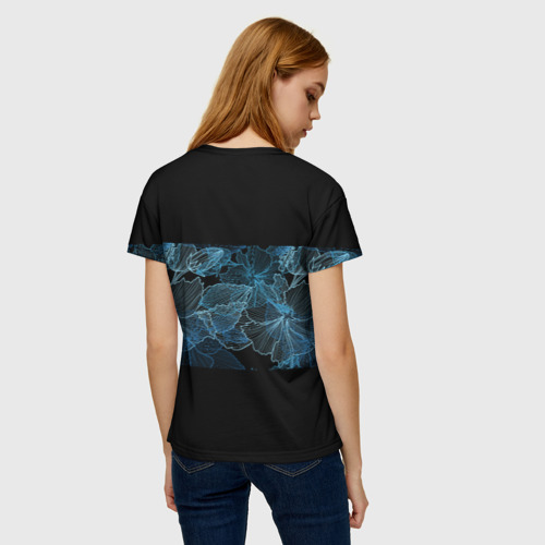 Женская футболка 3D с принтом Сова с красивыми узорами в виде цветов, вид сзади #2