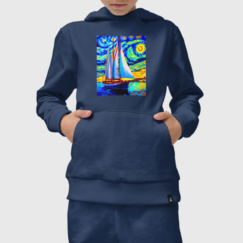 Детский костюм с толстовкой хлопок Парусная яхта, цвет темно-синий - фото 5