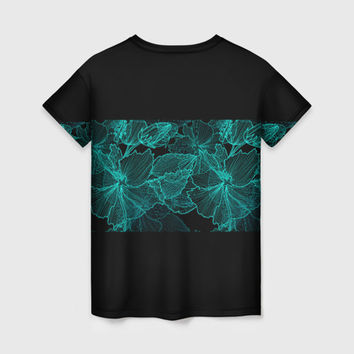Женская футболка 3D с принтом Вавилон на фоне цветочных узоров, вид сзади #1