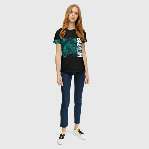 Женская футболка 3D с принтом Вавилон на фоне цветочных узоров, вид сбоку #3