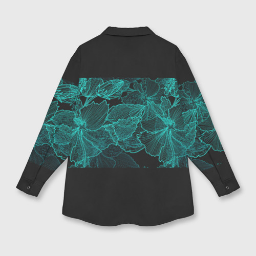 Женская рубашка oversize 3D с принтом Вавилон на фоне цветочных узоров, вид сзади #1