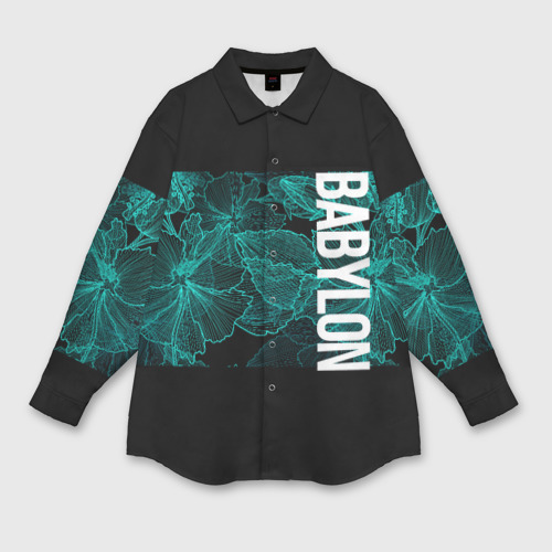 Женская рубашка oversize 3D с принтом Вавилон на фоне цветочных узоров, вид спереди #2