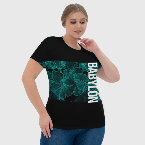 Женская футболка 3D с принтом Вавилон на фоне цветочных узоров, фото #4