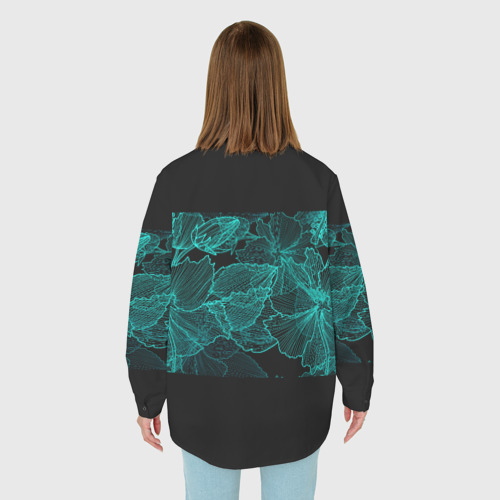 Женская рубашка oversize 3D с принтом Вавилон на фоне цветочных узоров, вид сзади #2