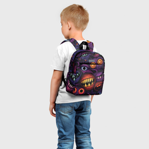Детский рюкзак 3D с принтом Хэллоуинские зубастики, фото на моделе #1