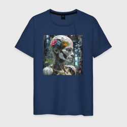 Мужская футболка хлопок Киборг с треснувшей головой полной растений