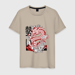 Мужская футболка хлопок Татуировка с японским иероглифом и драконом
