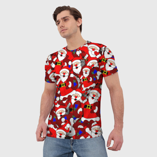 Мужская футболка 3D Новогодний паттерн с дедами морозами, цвет 3D печать - фото 3