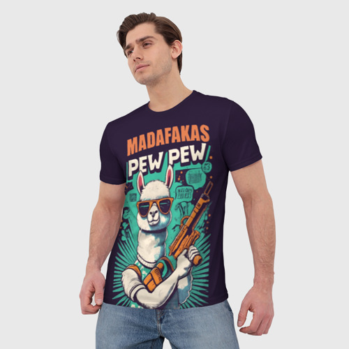 Мужская футболка 3D Pew Pew Madafakas - лама с пистолетами, цвет 3D печать - фото 3