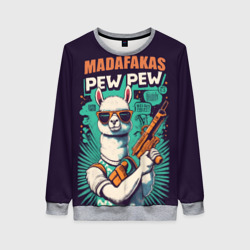 Женский свитшот 3D Pew Pew Madafakas - лама с пистолетами