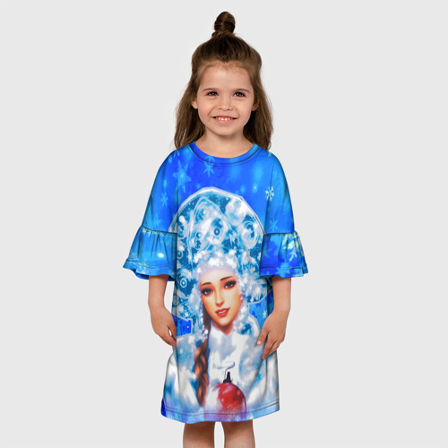 Детское платье 3D с принтом Красивая русская снегурочка, вид сбоку #3