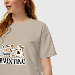 Женская футболка хлопок Oversize Удачных призраков хэллоуин конфеты и призраки - фото 2