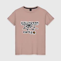 Женская футболка хлопок Halloween party паук с паутиной хэллоуин
