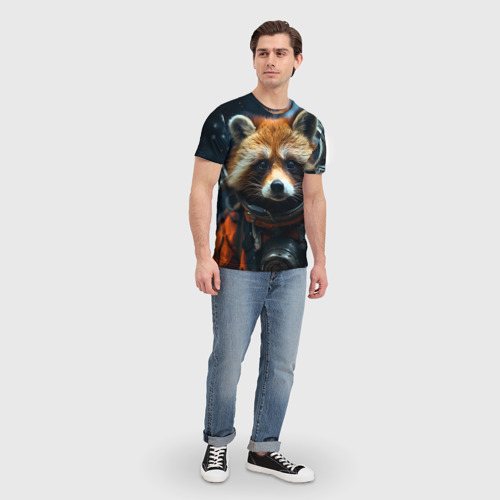 Мужская футболка 3D Енот-космонавт на планете, цвет 3D печать - фото 5