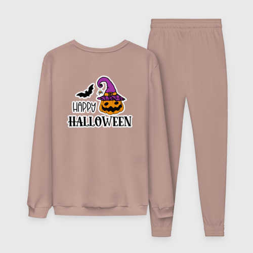 Женский костюм хлопок Счастливого хэллоуина тыква и летучие мыши, цвет пыльно-розовый - фото 2
