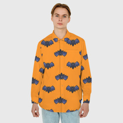 Мужская рубашка oversize 3D Летучие мыши - паттерн оранжевый  - фото 2