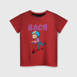 Вася - мальчик на самокате – Детская футболка хлопок с принтом купить со скидкой в -20%