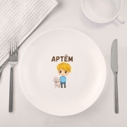Набор: тарелка + кружка Артем - мальчик с собакой - фото 2