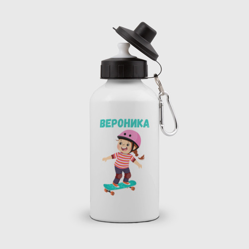 Бутылка спортивная с принтом Вероника - девочка на скейте, вид спереди №1