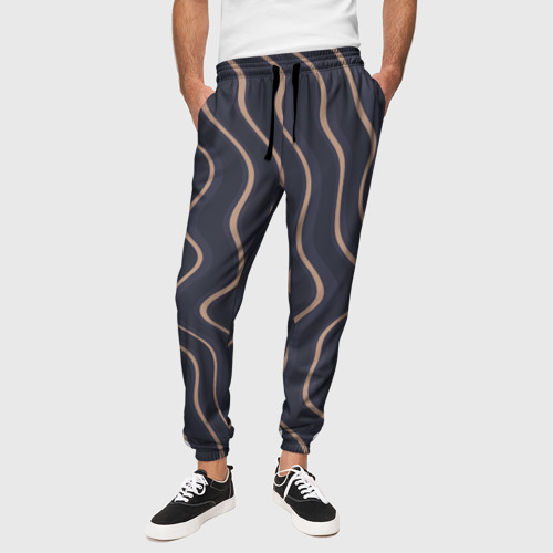Мужские брюки 3D Абстракция полосы серо-бежевый, цвет 3D печать - фото 4
