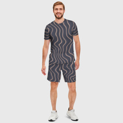 Мужской костюм с шортами 3D Абстракция полосы серо-бежевый - фото 2