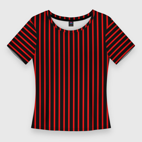 Женская футболка 3D Slim Красно-чёрный полосатый, цвет 3D печать