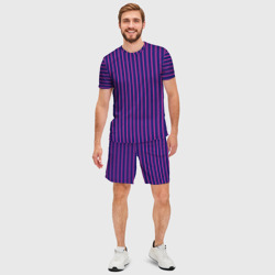 Мужской костюм с шортами 3D Фиолетовый полосатый - фото 2