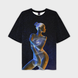 Мужская футболка oversize 3D Неоновая девушка-галактика и звезды
