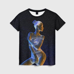 Женская футболка 3D Неоновая девушка-галактика и звезды